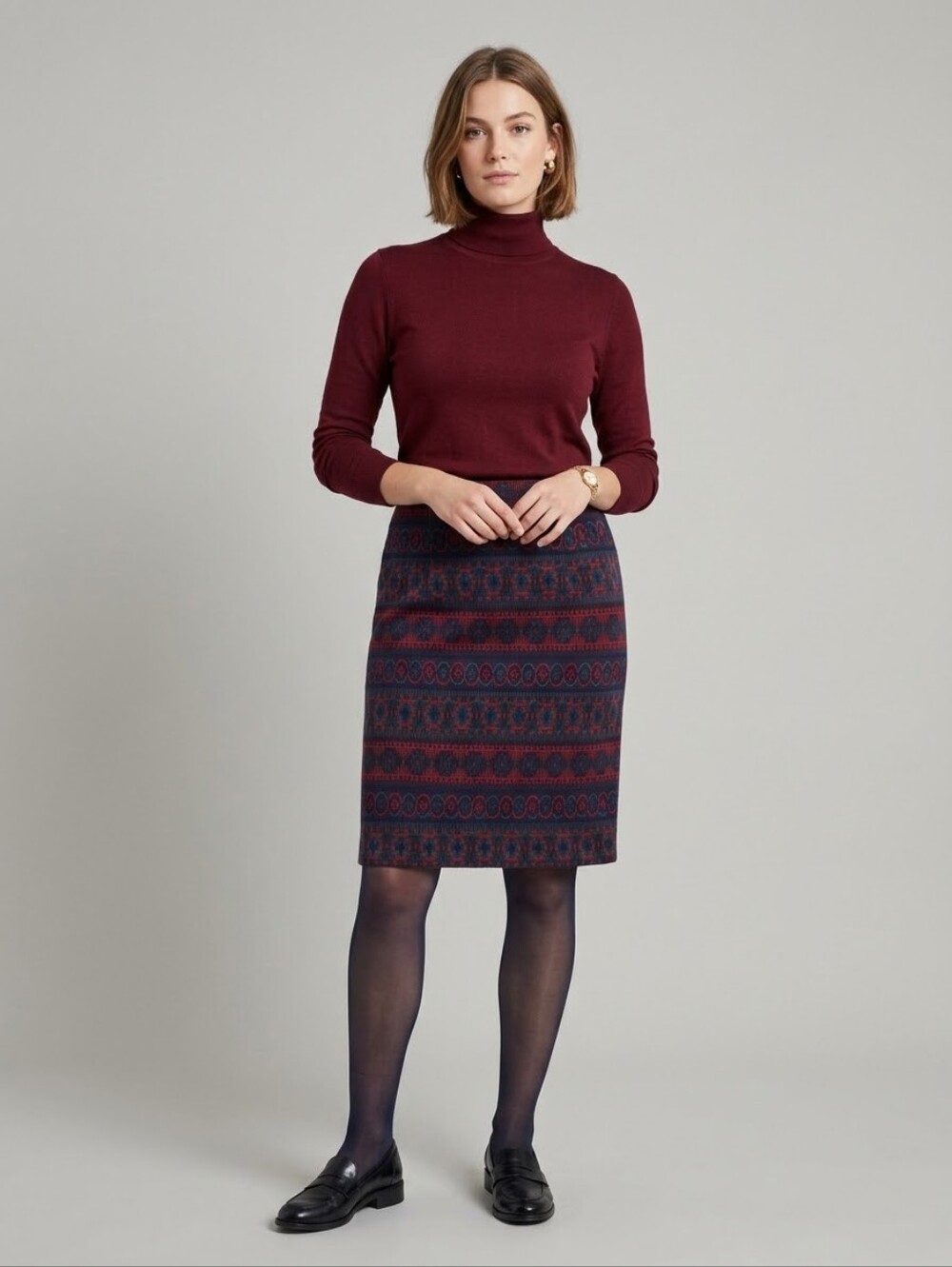 Vintage 90s St Michael Rachel Green Geometric Knit Pencil Skirt 14 Fits L